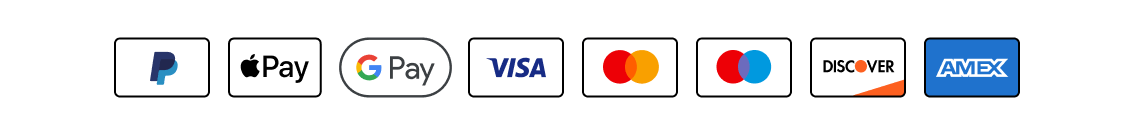 Cards, PayPal, Apple Pay and Google Pay — processed by Paddle